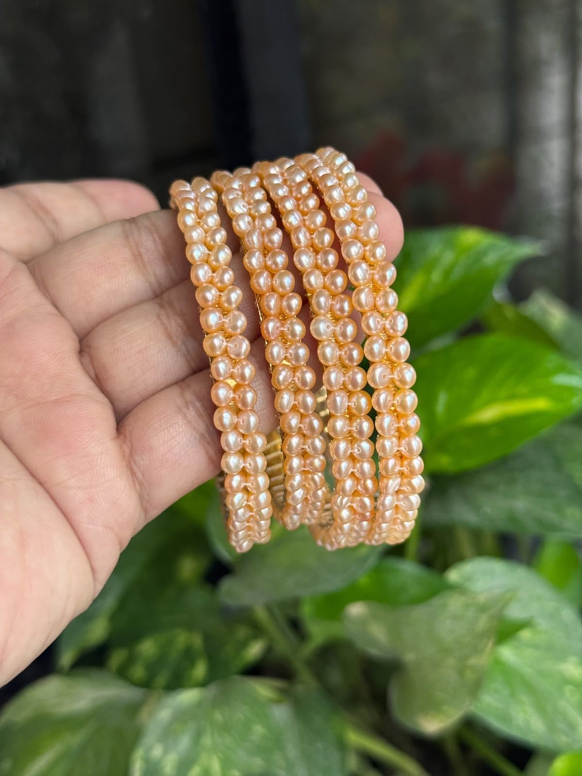 Real pearl double layer bangle pair