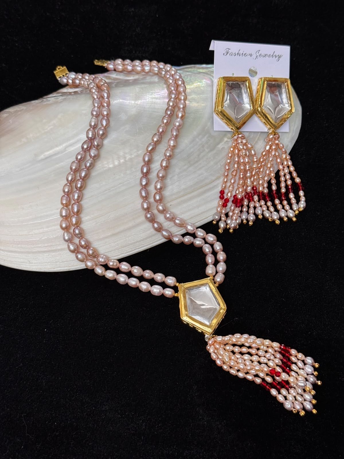 Real pearl with kundan set