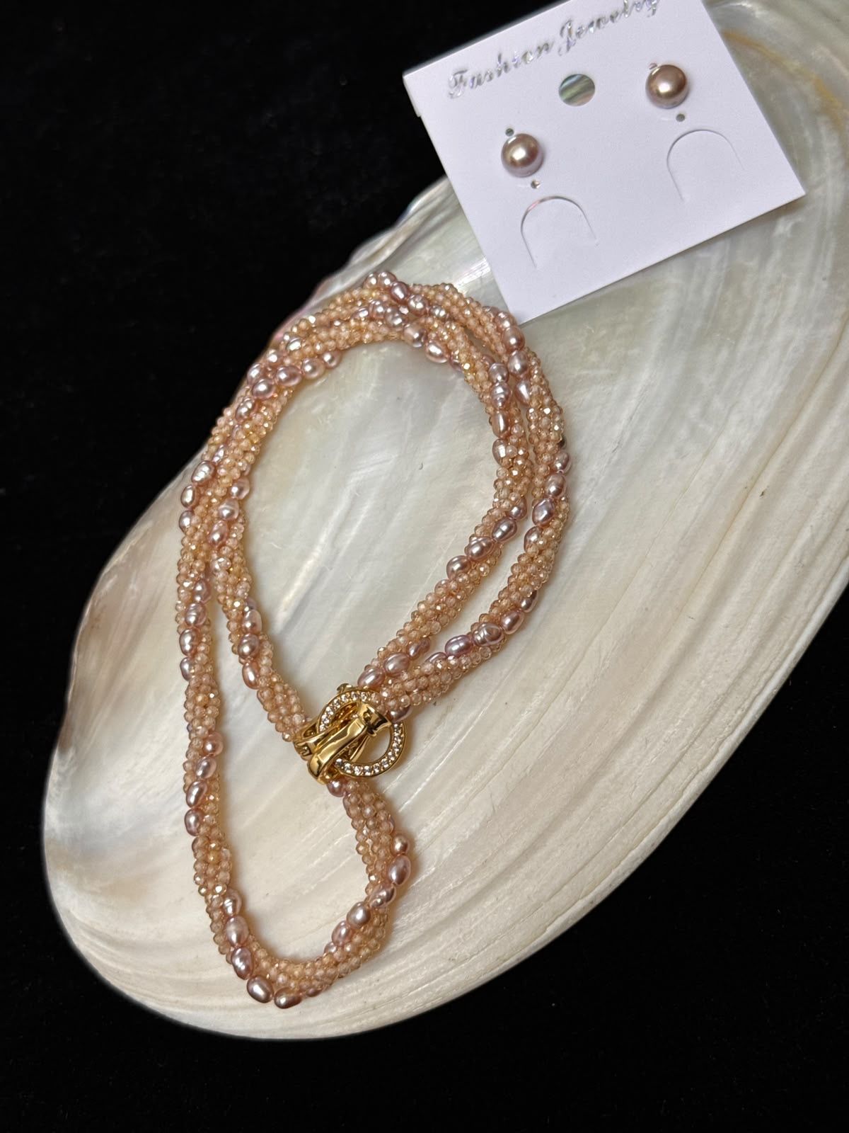 Levender real pearl garnet necklace set
