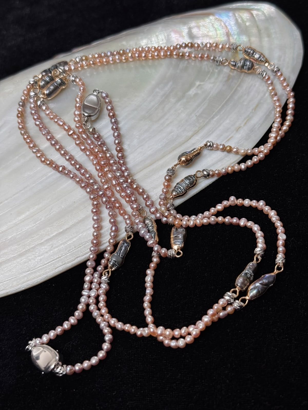 Real levender & mother pearl long set