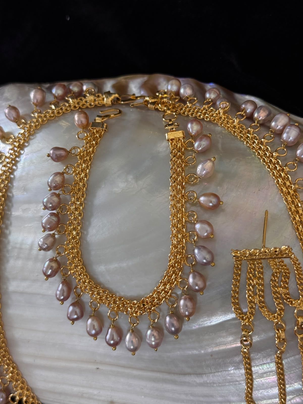 Gold plated real pearl necklace & bracelet