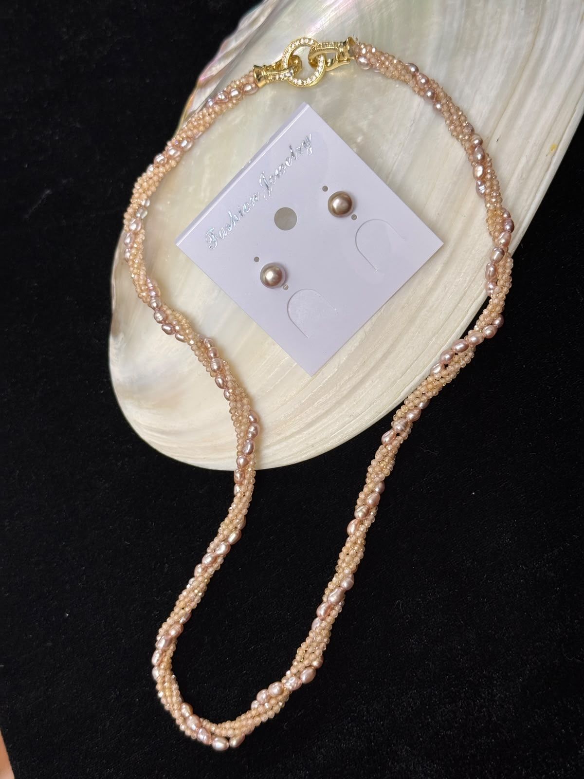 Levender real pearl garnet necklace set