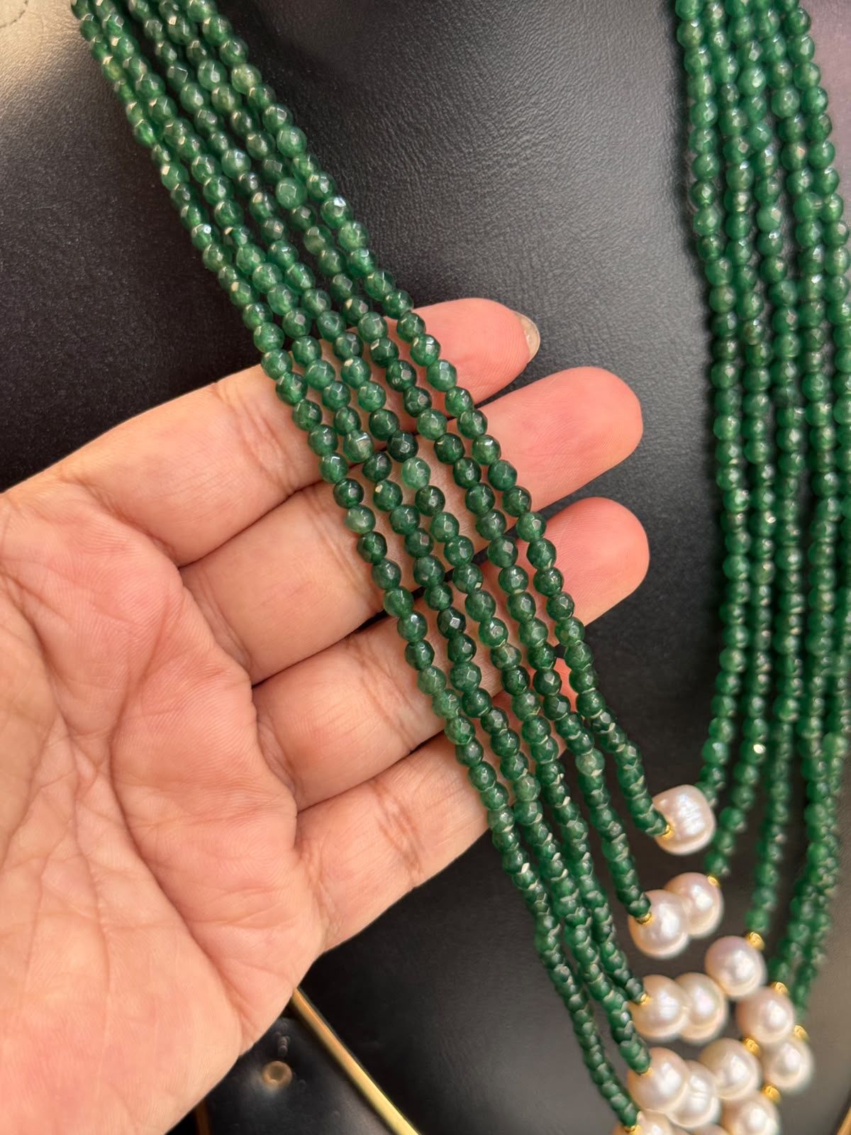 Exclusive sea pearl & green crystal set