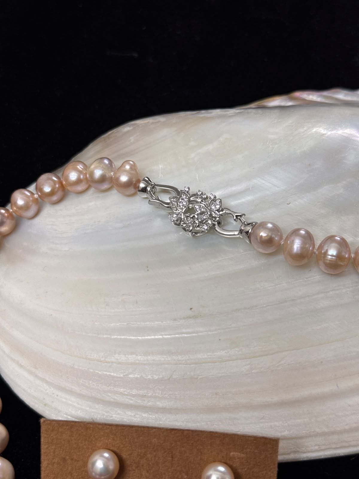 Blush pink colour real pearl necklace