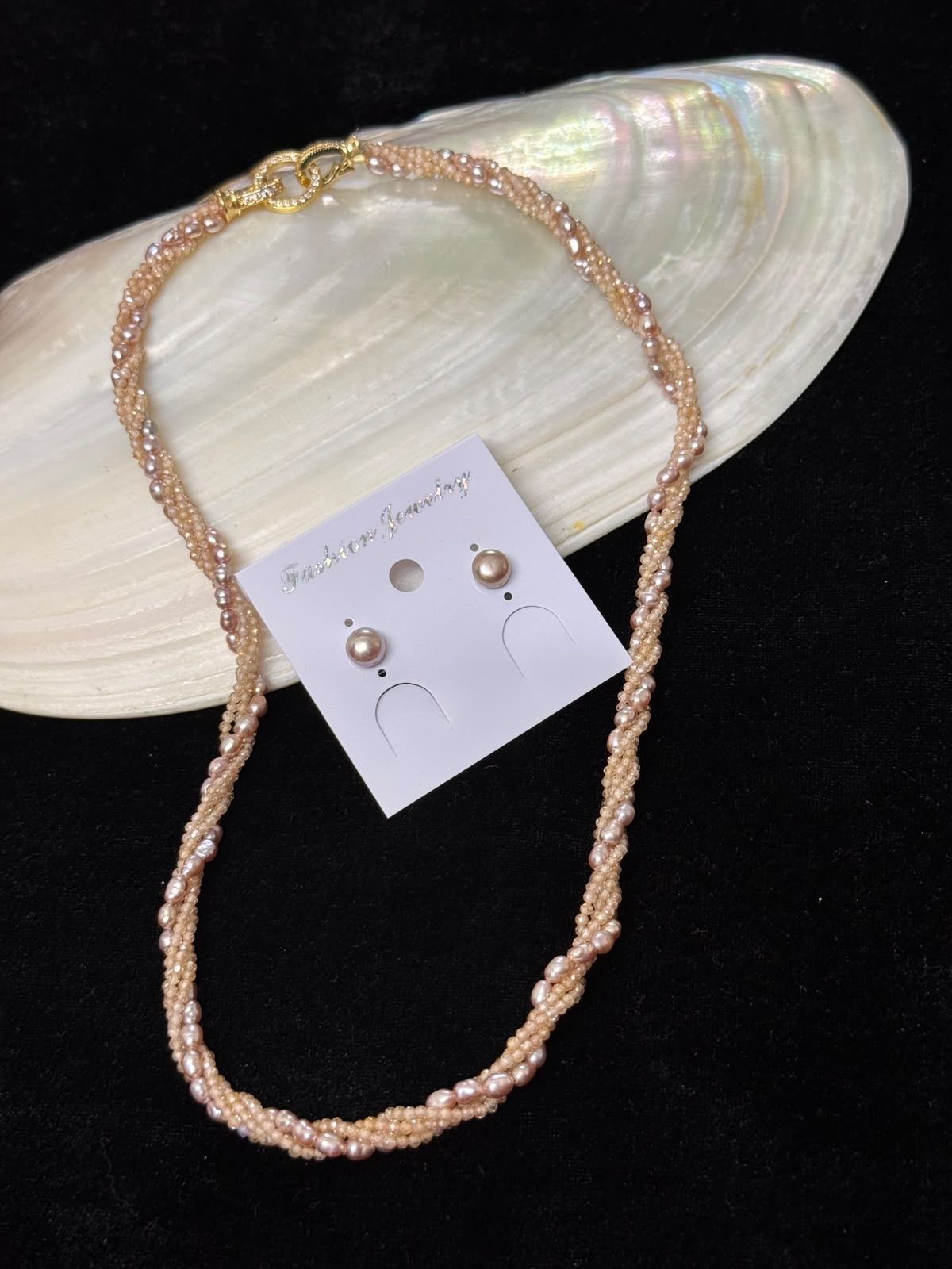 Levender real pearl garnet necklace set