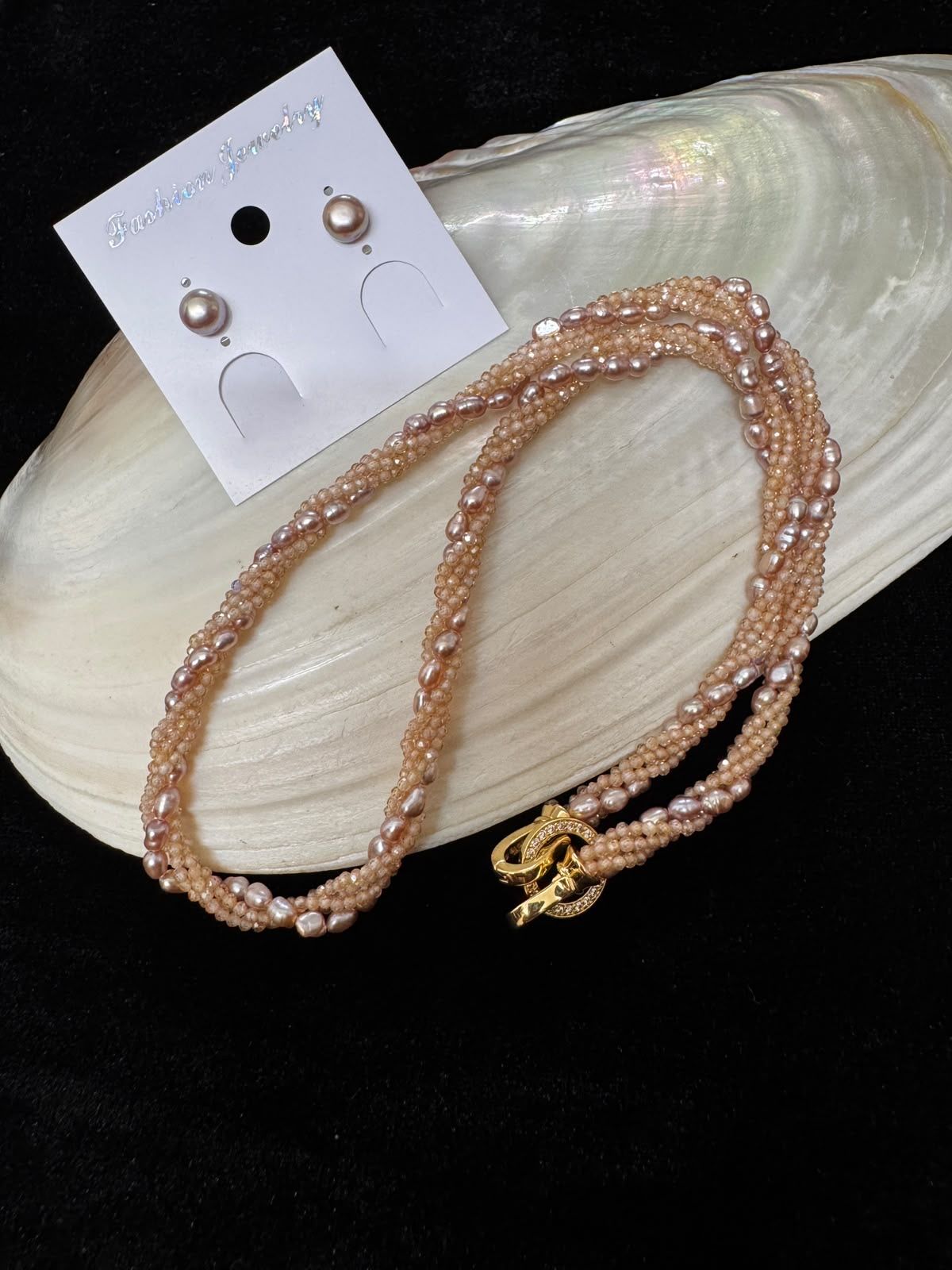 Levender real pearl garnet necklace set