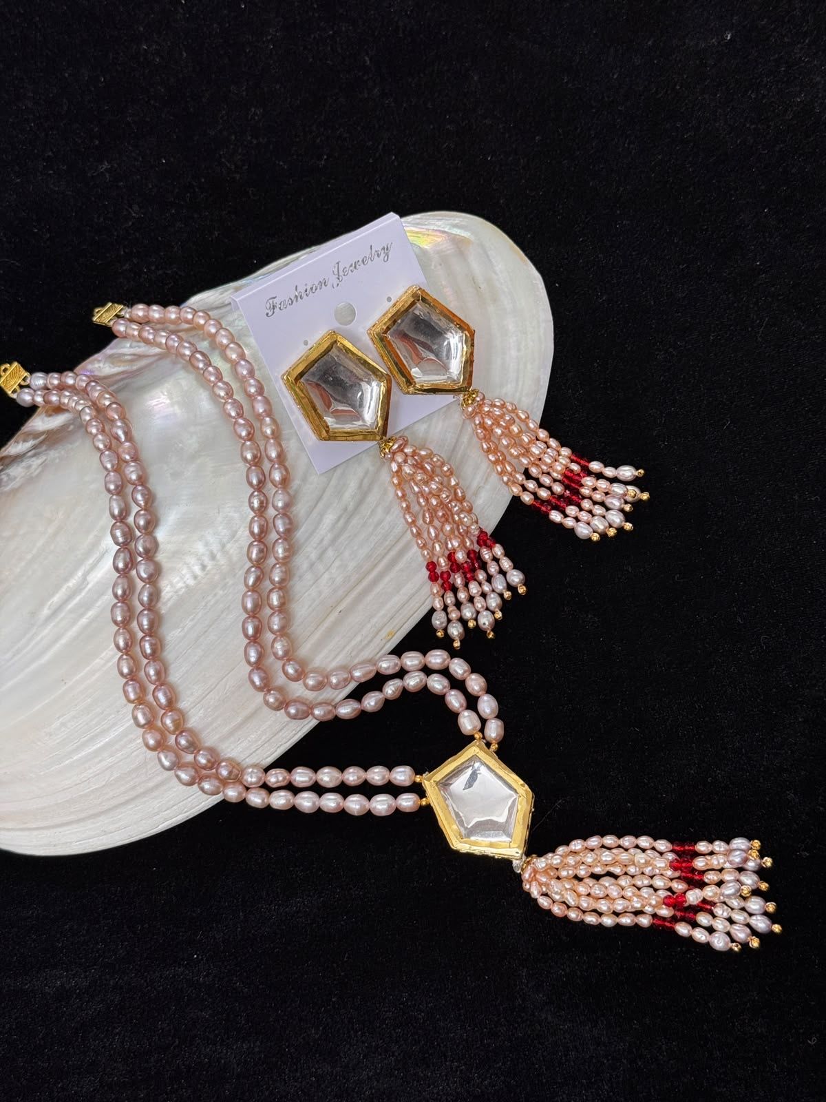 Real pearl with kundan set