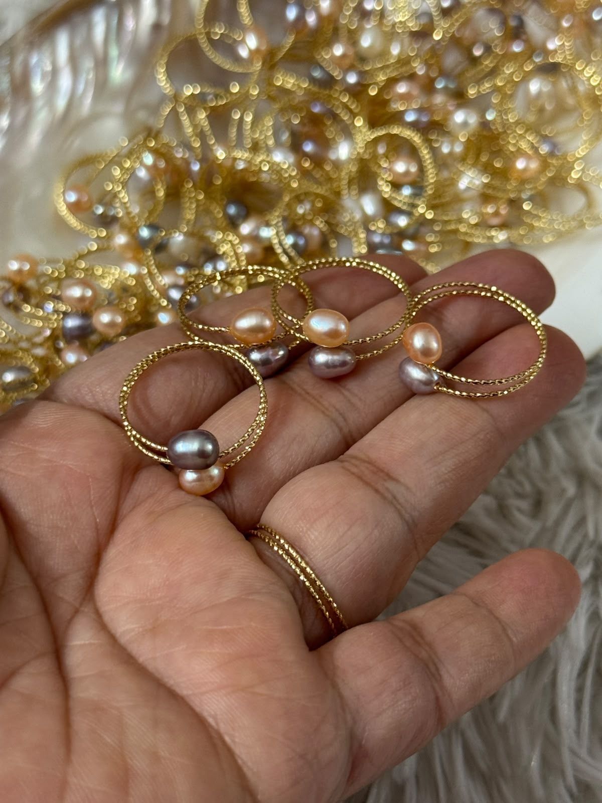 Real pearl adjustable ring