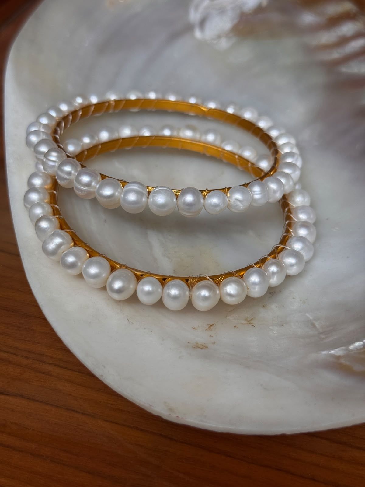 Real pearl bangle pair