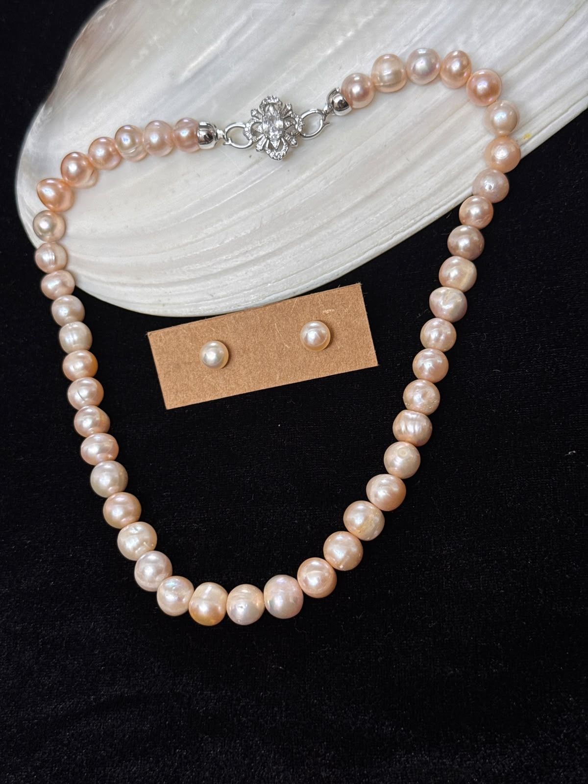 Blush pink colour real pearl necklace