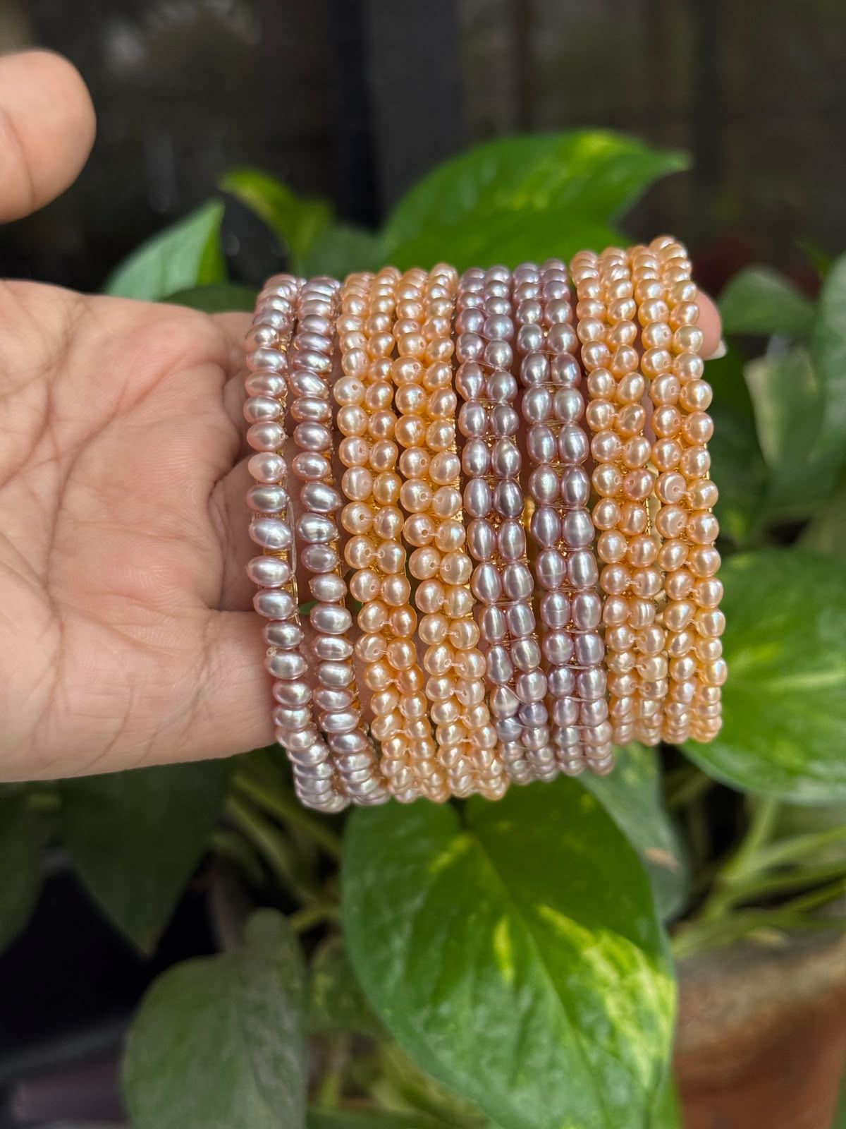 Real pearl double layer bangle pair