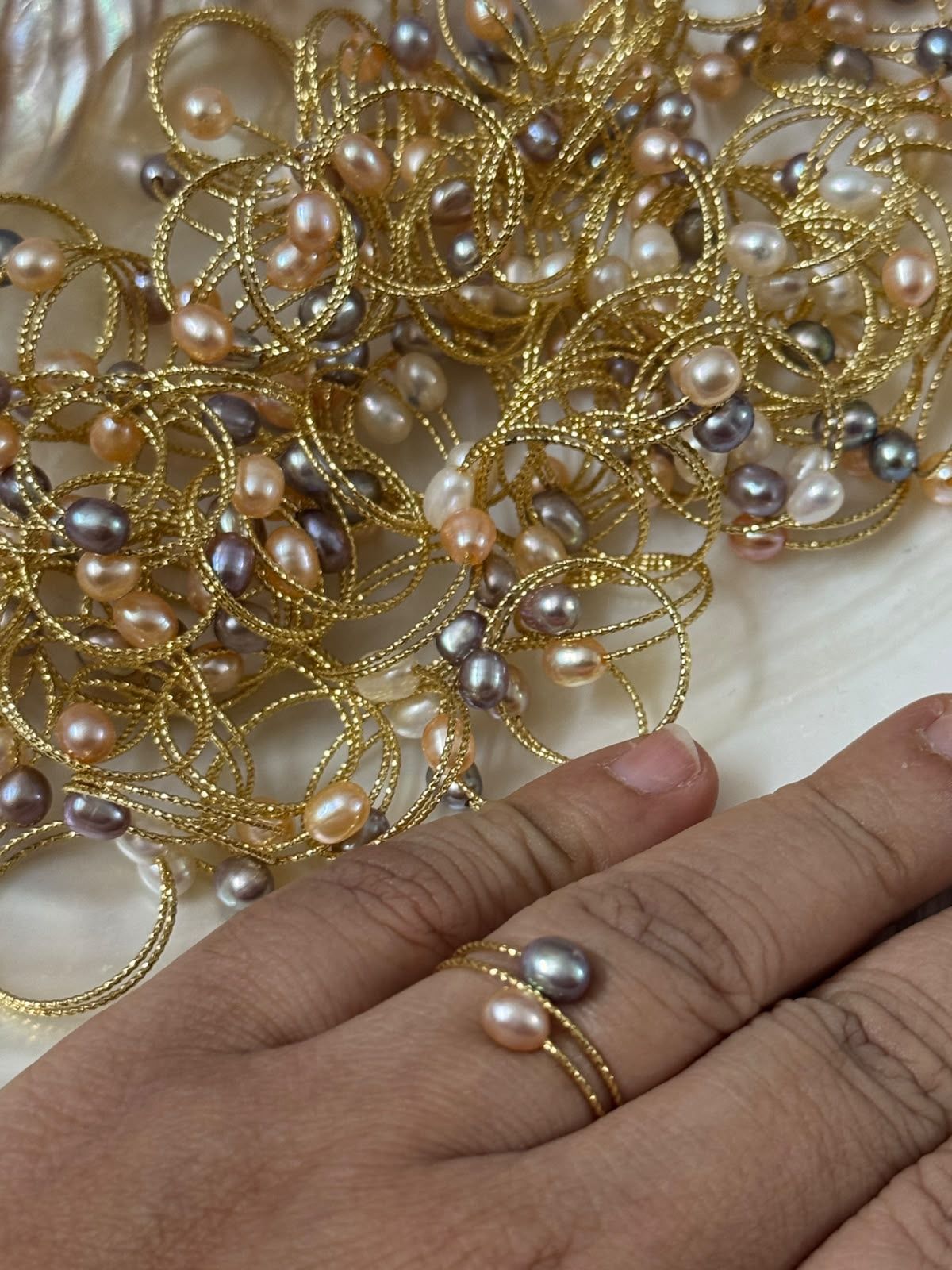 Real pearl adjustable ring