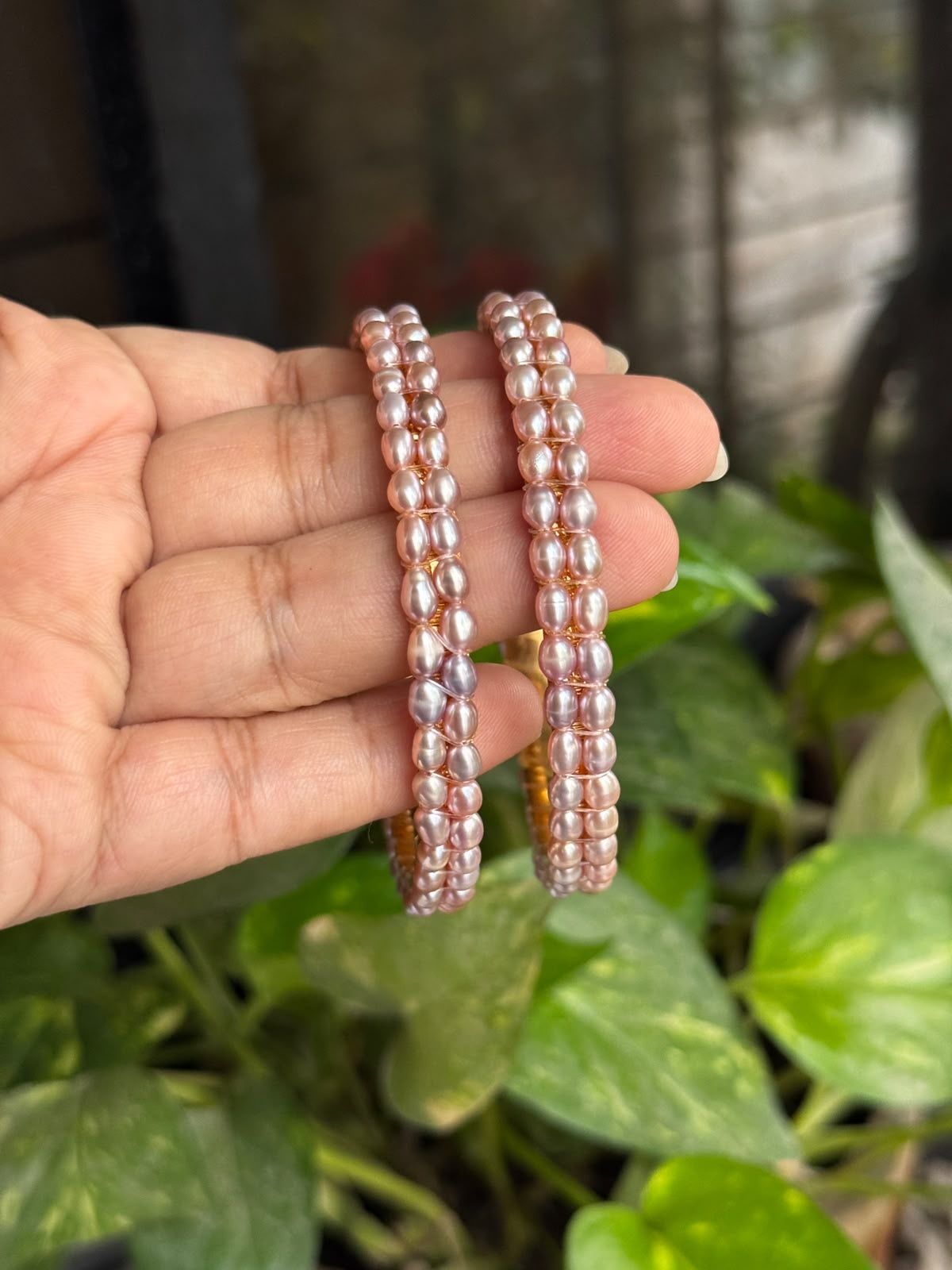 Real pearl double layer bangle pair