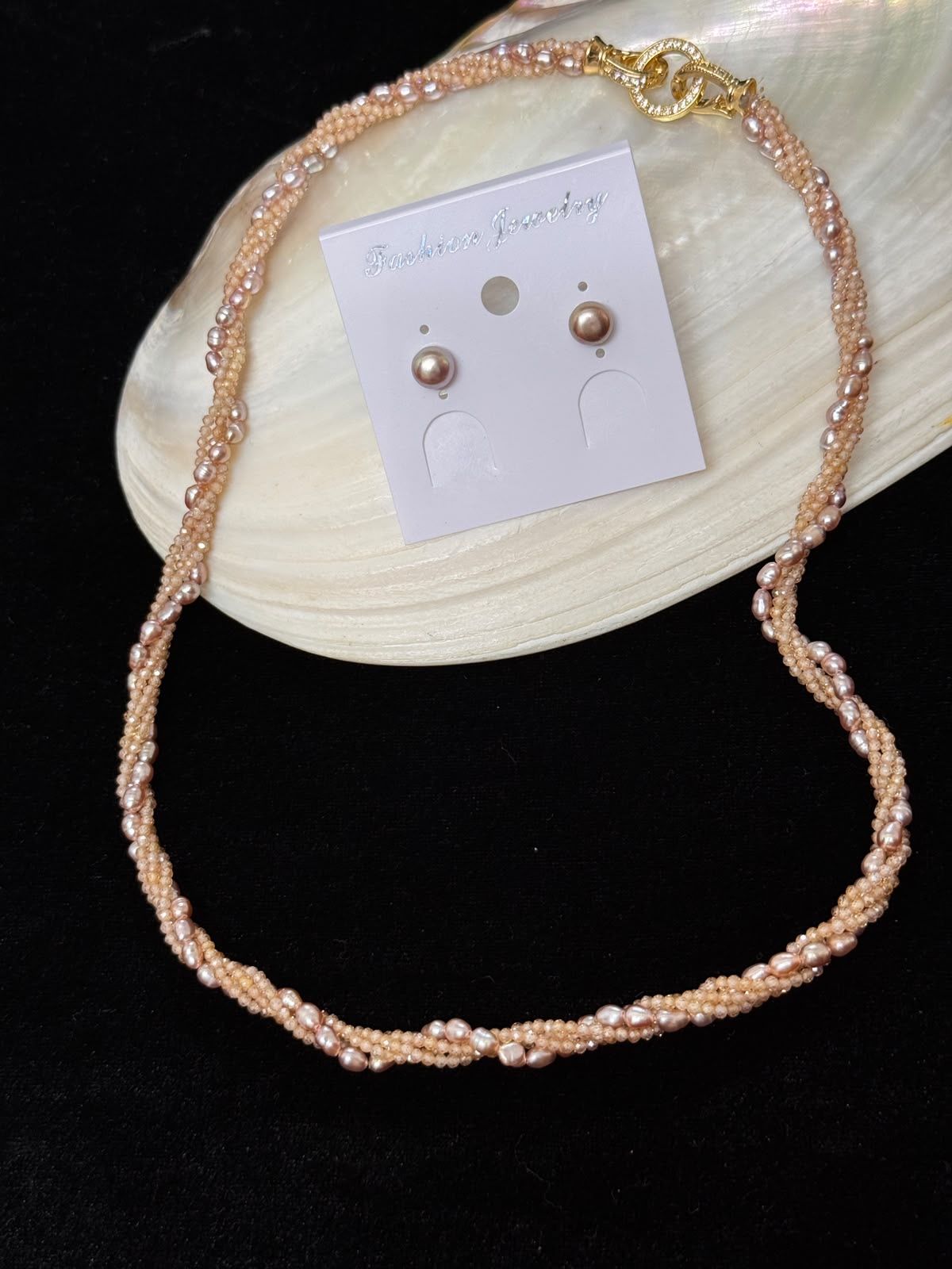 Levender real pearl garnet necklace set