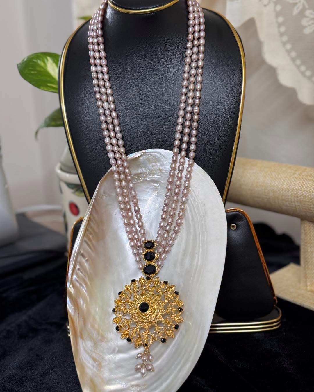 Three layer real pearl gold plated set