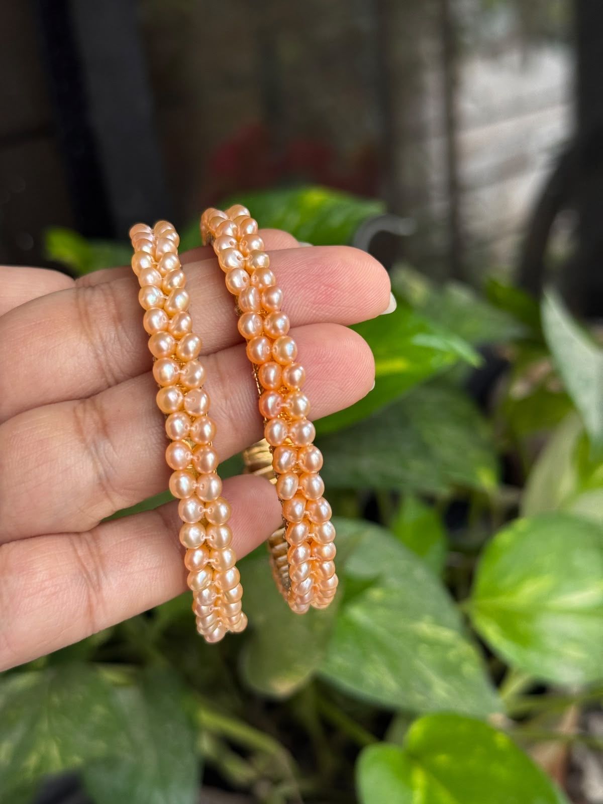 Real pearl double layer bangle pair
