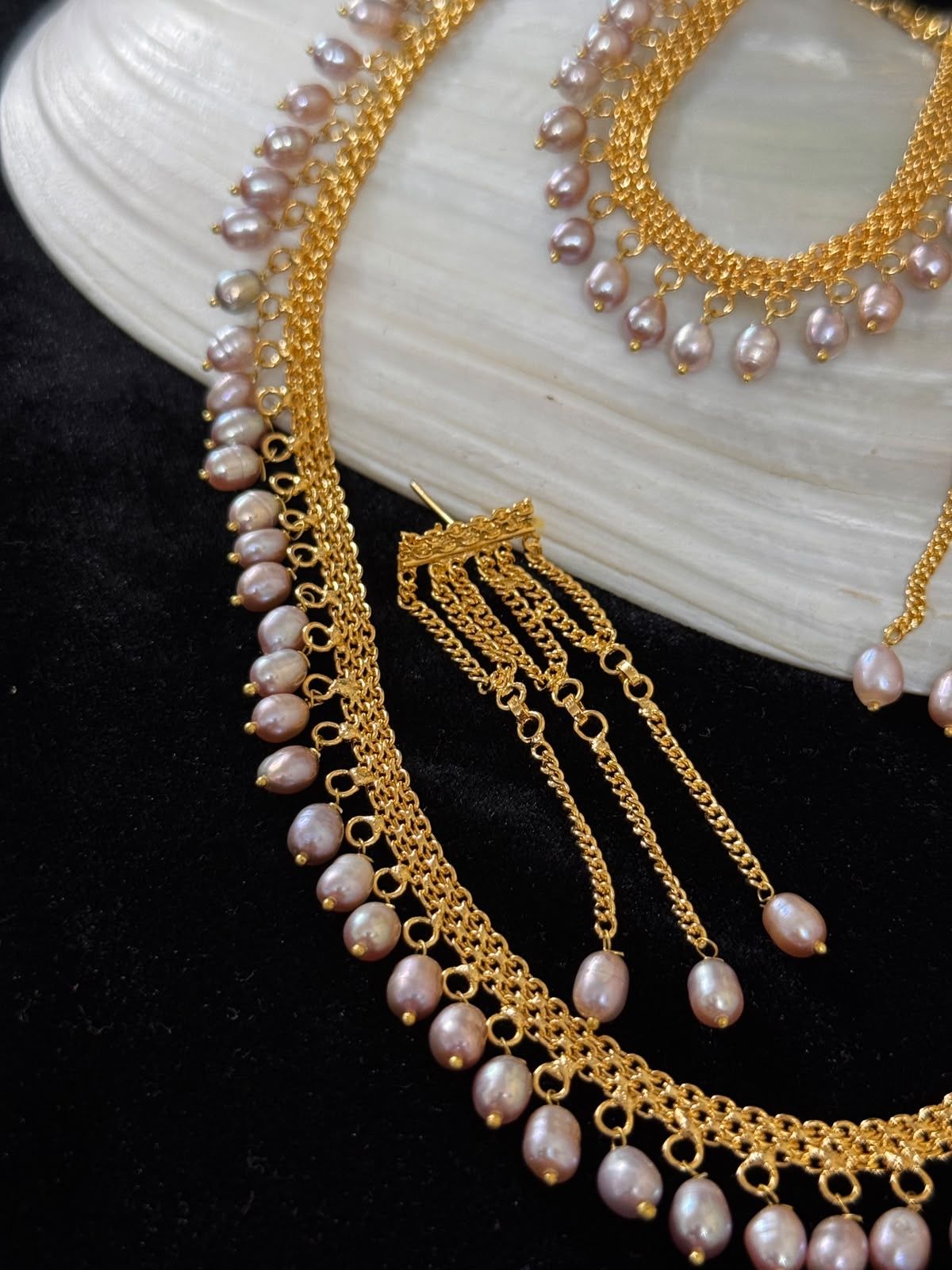 Gold plated real pearl necklace & bracelet