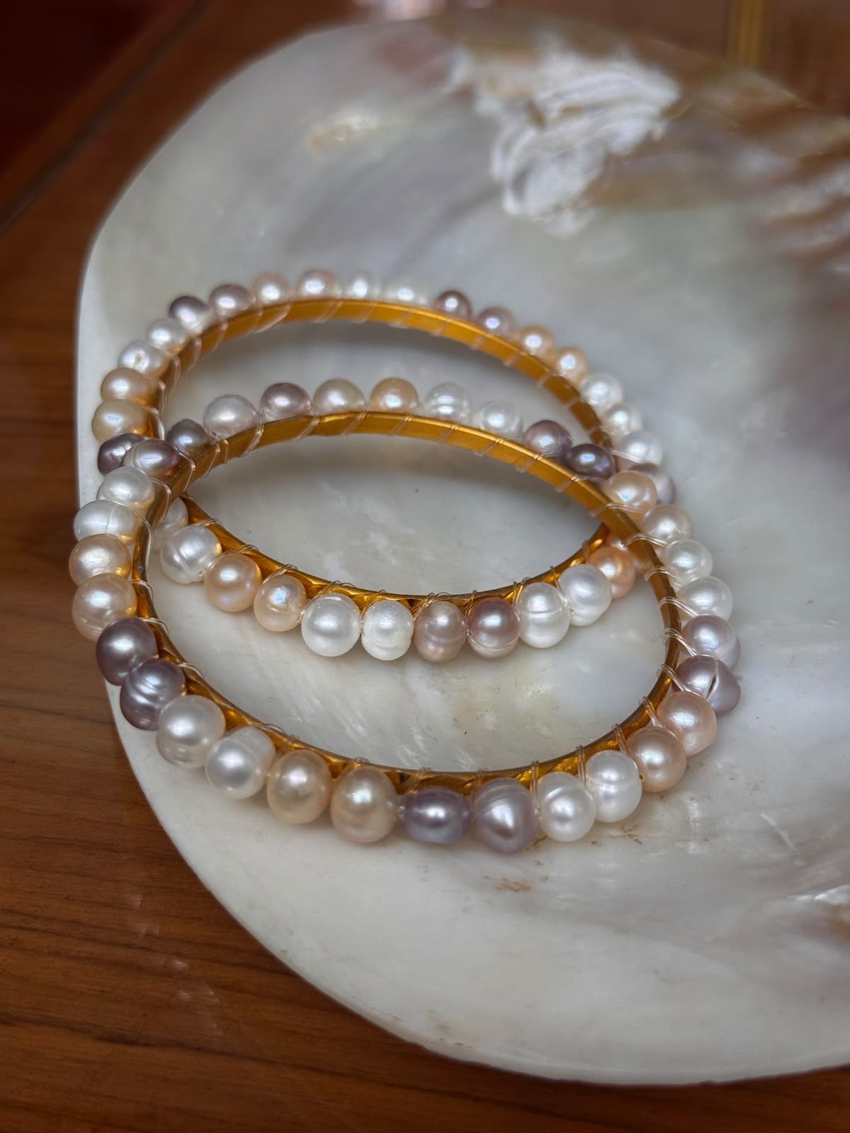 Real pearl bangle pair